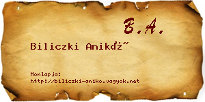 Biliczki Anikó névjegykártya